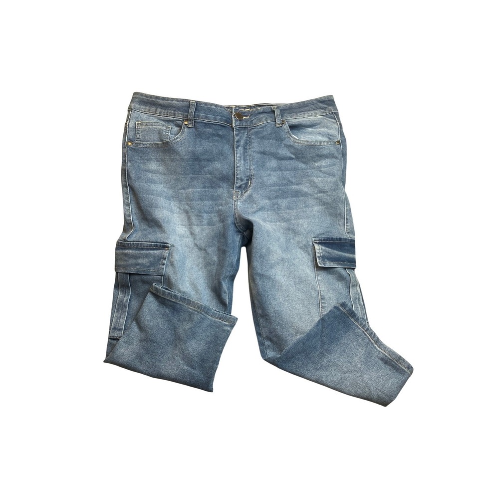 VIP Mens Medium Wash Blue Stretch Denim Slim Tapered Jeans 35x18.5